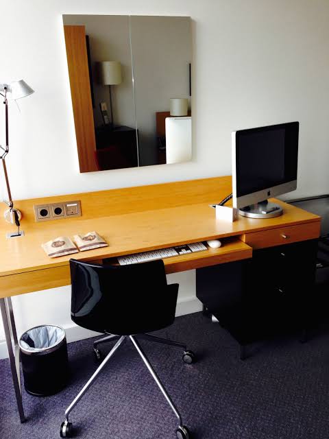 DoubleTree guest room executive workspace setup, AI generated