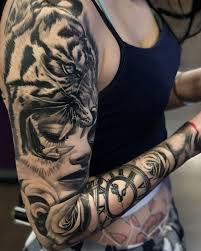 Irrespective of the reason, these tattoos look. Black Grey Sleeve With A Tiger Portrait Clock And Roses Tattoo By Andres Ortega An Artist At Knucklehead Tattoo In Glendale Arizona Tattoo
