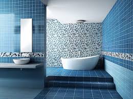 Modern Ocean Blue Tile Designs For Bathrooms With Mosaic Pattern Blue Bathroom Interior Bathroom Wall Tile Design Blue Bathroom Tile