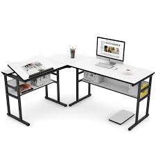 Steinway L Shape Drafting Table Modern L Shaped Desk Corner Computer Desk Bookshelf Desk