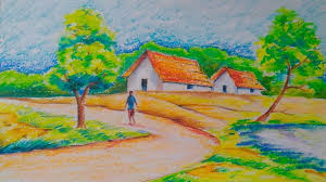 Village Landscape Easy Drawing Tutorial For Kids Landscape Drawings Easy Drawings Watercolor Paintings Easy Beautiful village scenery drawing with oil pastel color. village landscape easy drawing tutorial