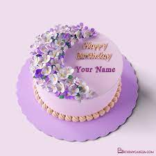How to wish birthday birthday wishes for a friend messages happy birthday quotes for friends birthday wishes for boyfriend happy send your gratitude with this beautiful card. Write Your Name On Purple Cream Flower Birthday Cake