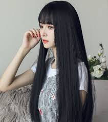 She's got long, straight, black hair. Black Long Straight Wig Yv42043 Long Straight Black Hair Long Hair With Bangs Asian Long Hair