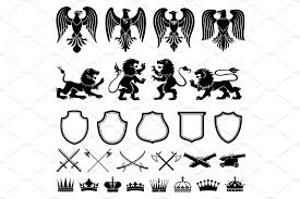 Australian Coat Of Arms Black And White Heraldic Elements Vector Set Medieval Symbols Black And White Colour Saint Pierre And Miquelon