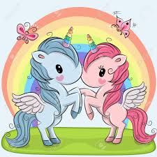 Two Cute Unicorns On A Rainbow Background Royalty Free Cliparts Vectors And Stock Illustration Image 87041804 Cute unicorn clipart set with 5 unicorns and frappucino, rainbow, donut, pizza, watermelon, and other cute elements. two cute unicorns on a rainbow background