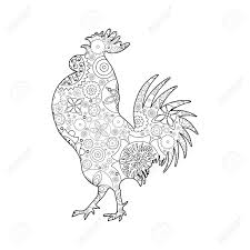 Rooster coloring book for adults: Rooster Or Cock Chicken Farm Bird For Adult Coloring Page Adults Anti Stress Coloring Book Design Vector Bird Made Of Circle Flowers Chinese Traditional 2017 New Year Decorative Zodiac Royalty Free Cliparts