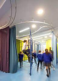 Behind the scenes preparation before a drag show. Aberrant Architecture Continues London School Redesign Curtains Homemade Curtains School Interior