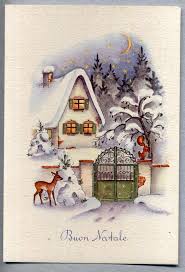 Paesaggio Di Neve Illustratore Italiano Buon Natale Xmas Pc Circa 1950 Illustrazione Di Natale Natale Retro Immagini Di Natale
