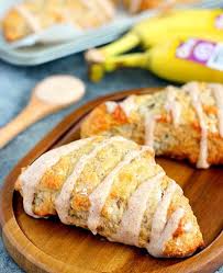Banana Bread Scones With Cinnamon Cream Cheese Glaze Recipe Yummly Recipe Banana Scones Scone Recipe Recipes