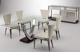 From the color choice to the material, dining chairs serve as a great accent in this space. Modern Dining 6 Piece Table Modern Glass Dining Room Modern Dining Room Tables Dining Room Decor Modern