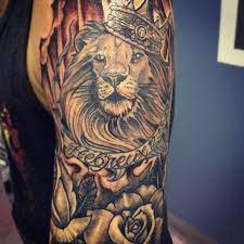 Sleeve In Progress Tattoo Lion Roses Clouds Lion And Rose Tattoo Tattoos 13 Tattoos