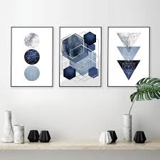 Set Of 3 Downloadable Navy Blue Silver Geometric Prints Digital Download Abstract Geometrical Printable Art Set Large Posters Wall Decor A2 Navy Blue Wall Art Printable Art Set Geometric Art Printable