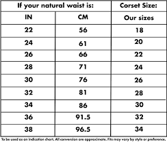 information size chart corsets