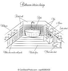 A sweet little bathroom with a vintage/modern mix. Bathroom Interior Design Idea Sketch Detailed Illustration With Description Canstock