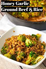 Honey Garlic Ground Beef And Rice With Broccoli Is An Easy Stove Top Dinner Recipe This Recipe Uses Vh Honey Garl Beef Dinner Beef And Rice Top Dinner Recipes
