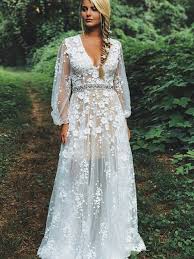 Featuring long sleeves and chiffon skirt with train.finished. Long Sleeve Boho Wedding Dresses Fashion Dresses