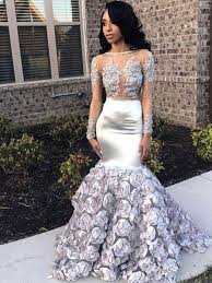 Silver Floral Lace Beaded Long Mermaid Prom Dresses Pd0797 Black Girl Prom Dresses Prom Girl Dresses Prom Dresses With Sleeves
