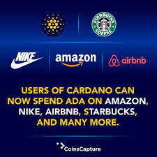 Users Of Cardano Can Now Spend Ada On Amazon Nike Airbnb Starbucks And Many More Cryptocurrency Trading Bitcoin Hack Starbucks