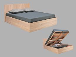 Canapés convertibles lits avec rangement lits en bois lits en tissu lits en velours lits en métal lits personnalisables. Lit Coffre 140x190cm Chene Blanchi Elphege Pratique