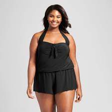 Women S Plus Size Halter Swim Romper Aqua Green Black 16w Rompers Plus Size Women