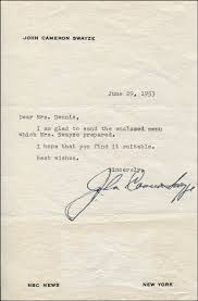 480 x 360 jpeg 14 кб. John Cameron Swayze Typed Letter Signed 06 29 1953 Historyforsale Item 345173
