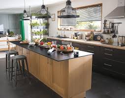 Meuble De Cuisine Kadral Chene Massif Et Noir Meuble Cuisine Ilots Central Cuisine Ilot Cuisine