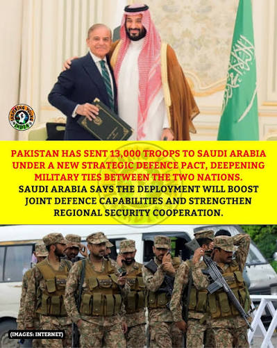 Pakistan has deployed 13,000 soldiers to Saudi Arabia under a joint  strategic defence agreement signed last year, marking a major step in  expanding military cooperation between the two nations. Earlier, Saudi  Arabia