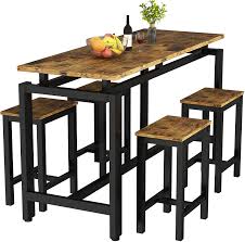 Choosing kitchen counter stools for your kitchen island or peninsula can be tricky. Amazon Com Mieres Dining Table Set For 4 5pcs Kitchen Counter With Bar Stools Sturdy Metal Frame Home Pub Living Room Breakfast Nook Furniture 34 7 H Vintage Brown Table Chair Sets