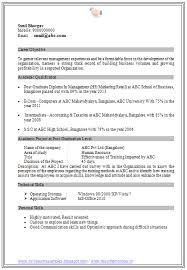 Mba Hr Resume Format For Freshers