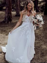 A Line V Neck Long Sleeve Wedding Dress Rustic Boho Wedding Dress Sed1 Selinadress Sweep Train Wedding Dress Wedding Dress Train Designer Flower Girl Dresses