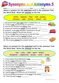 Synonyms Vs Antonyms 5 Antonyms Synonyms And Antonyms Synonym Worksheet