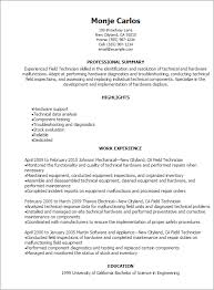 Quality control project technician cv example. 1 Field Technician Resume Templates Try Them Now Myperfectresume