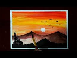 This tutorial is very easy for kids. Easy Watercolor Sunset Tutorial For Beginners Step By Step Youtube Watercolor Sunset Painting Easy Watercolor