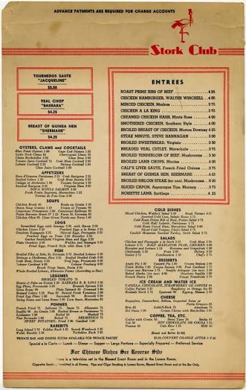 Stork Club, menu | Page 1 | CIA Menu Collection | CIA Digital Collections