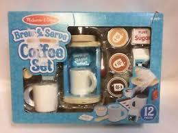 Bright colors, super durable, easy fit for small hands, great addition to kitchen set! Melissa Doug 12 Piece Brew And Serve Wooden Coffee Maker Set New Ebay