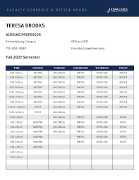 2021 Fall Faculty Schedule Teresa Brooks