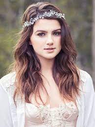 Bridal Hair Vine Crystal Flower Halo Wedding Headband By Elibre Wedding Hair Down Short Wedding Hair Hair Vine Wedding