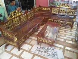 Jual Kursi Tamu Sudut Mahkota Ukir Kayu Jati Harga Murah