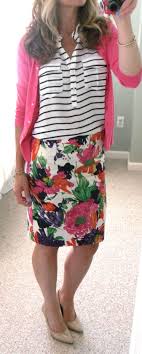Black And White Striped Pencil Skirt Outfit J Crew Factory Floral Pencil Skirt And Pink Cardigan F21 Black And White Stripe Sleeveles Striped Skirt Outfit Striped Skirt Pencil Black And White Cardigans