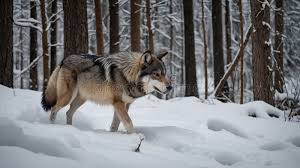 Lone Bernard S Wolf Gazing from a Rocky Perch, Surrounded by Forests and  Enshrouded Mountains Stock Illustration
