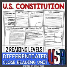 Us Constitution Reading Passage Close Reading Reading Passages Differentiated Reading Reading Unit