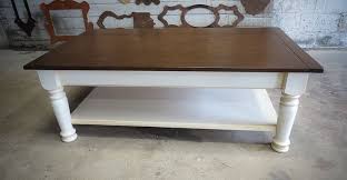 Coffee Table 4 X28 Cherry Dark Brown Top Off White Base With Shelf Coffee Table Living Room Table Table