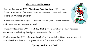 Spirit week ideas for spirit days. Christmas Spirit Week Is Coming Ecole Opasquia School
