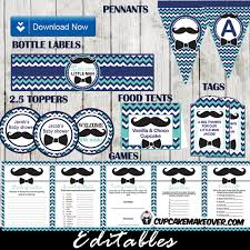 Buy baby shower decorations and get the best deals at the lowest prices on ebay! Chevron Blue Mustache And Bow Tie Baby Shower Party Package Instant Download Cupcakemakeover