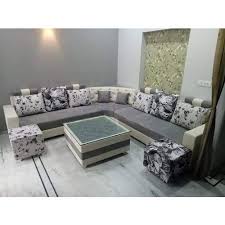 Three seater white sofa for living room: Brown And White Modern 8 Seater L Shape Wooden Sofa Set Rs 60000 Set Id 21513611297