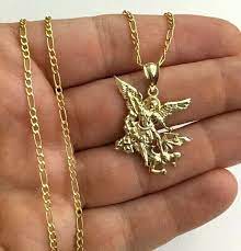 10k Real Gold Saint Michael Necklace 20 Long 10k Oro Etsy In 2021 St Michael Necklace St Michael Gold