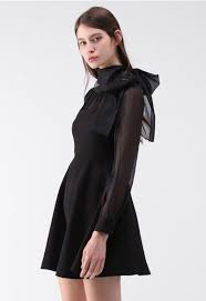 Evocative Tie Neck Sheer Dress In Black Sheer Dress Dresses Fashion