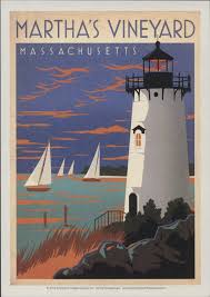 Martha S Vineyard Massachusetts Lighthouse Travel Poster Style Postcard R001264 Travel Posters Marthas Vineyard Poster Lighthouse Travel