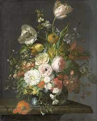 Amid these riches, dutch artists created moralizing still lifes that reminded viewers of the fleeting nature of material wealth. Tulips And Other Flowers In A Glass Vase 1709 Rachel Ruysch Wikiart Org