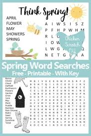Includes crossword, word search, codeword, acrostic word scramble, and flower maze. Spring Word Search